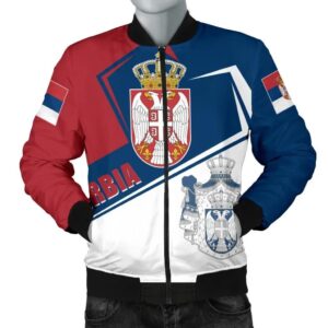 Serbia Men's Bomber Jacket - Coat Of Arms Flag Style - BN25 Bomber Jacket