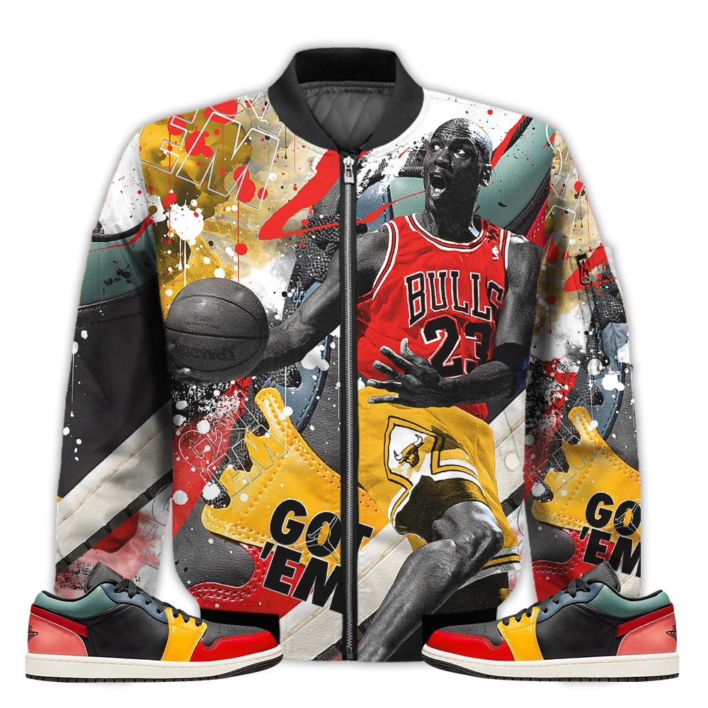 Shirt-To-Go-With-JD-1-Low-Black-Fire-Red-Taxi-Got-Em-Shoes-Goat-SE-Black-Multi-1s-Gifts-Unisex-Matching-3D-Bomber-Jacket-1