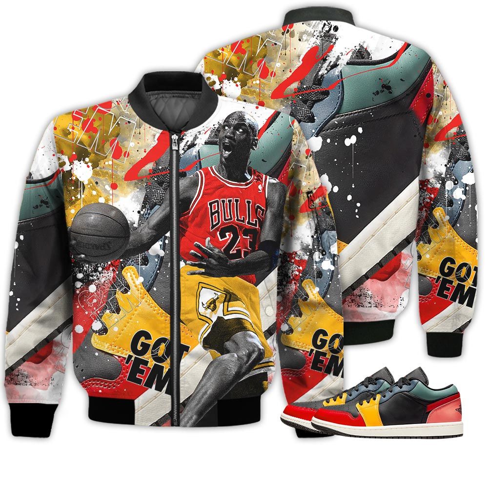 Shirt To Go With JD 1 Low Black Fire Red Taxi - Got Em Shoes Goat - SE Black Multi 1s Gifts Unisex Matching 3D Bomber Jacket Shirt To Go With JD 1 Low Black Fire Red Taxi - Got Em Shoes Goat - SE Black Multi 1s Gifts Unisex Matching 3D Bomber Jacket