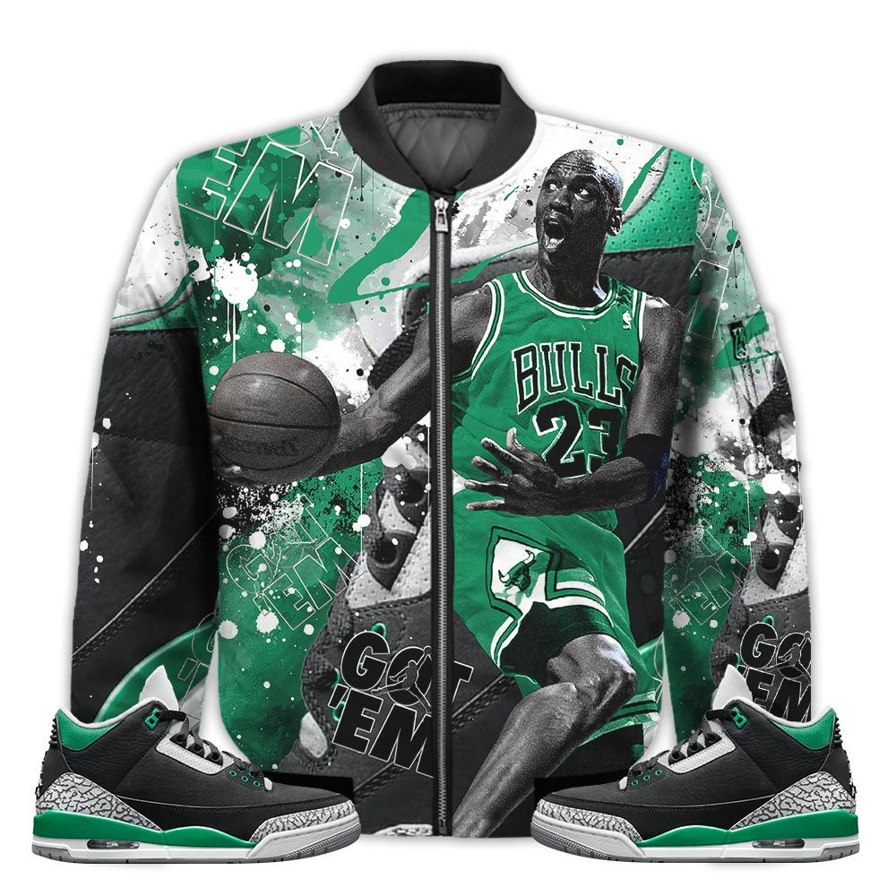 Shirt-To-Go-With-JD-3-Retro-Pine-Green-Got-Em-Shoes-Goat-Pine-Green-3s-Gifts-Unisex-Matching-3D-Bomber-Jacket-1