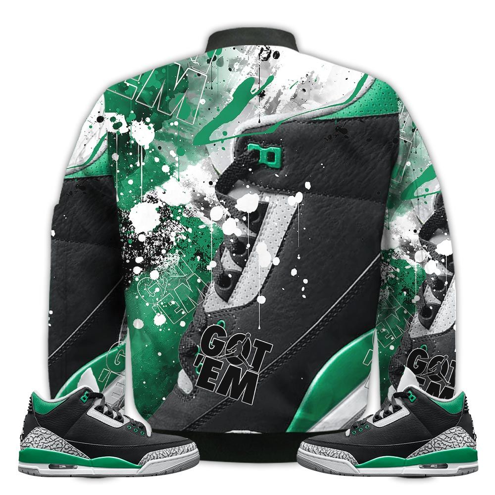 Shirt-To-Go-With-JD-3-Retro-Pine-Green-Got-Em-Shoes-Goat-Pine-Green-3s-Gifts-Unisex-Matching-3D-Bomber-Jacket-2