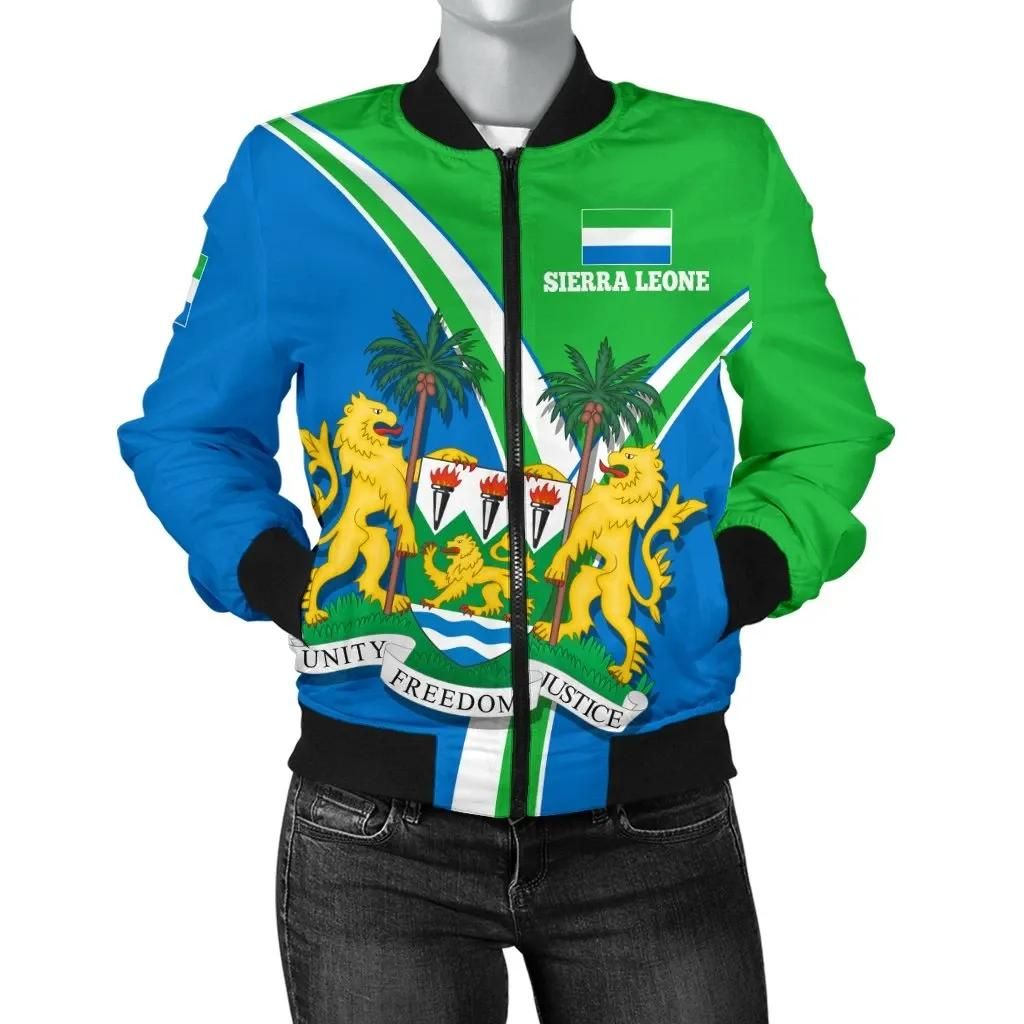 Sierra Leone Women's Bomber Jacket - Sierra Leone Pride - BN22 Bomber Jacket Sierra Leone Women's Bomber Jacket - Sierra Leone Pride - BN22 Bomber Jacket