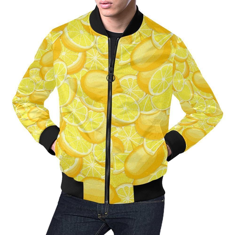 Slice Lemon Pattern Print Mens Bomber Jacket Slice Lemon Pattern Print Mens Bomber Jacket