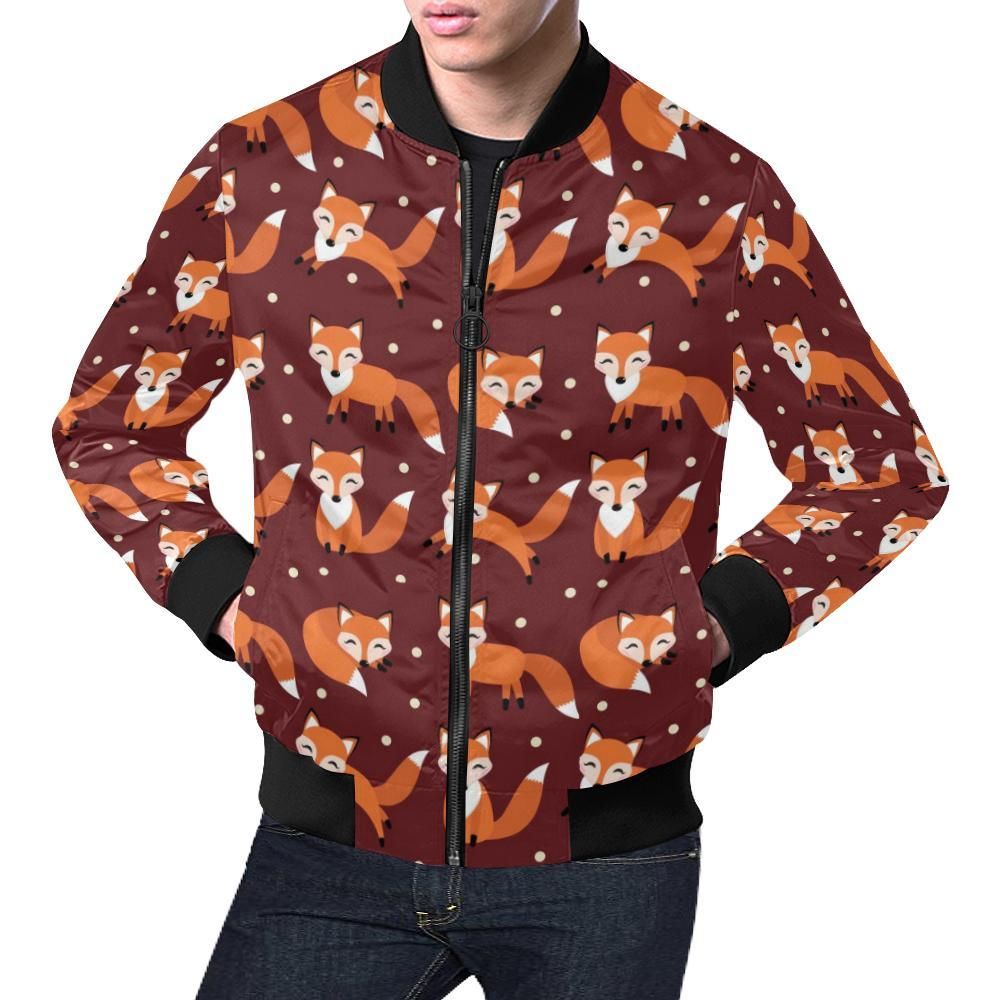 Snow Fox Pattern Print Mens Bomber Jacket Snow Fox Pattern Print Mens Bomber Jacket