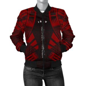 Society Islands Women Bomber Jacket - Polynesian Tattoo Red - BN0110 Bomber Jacket