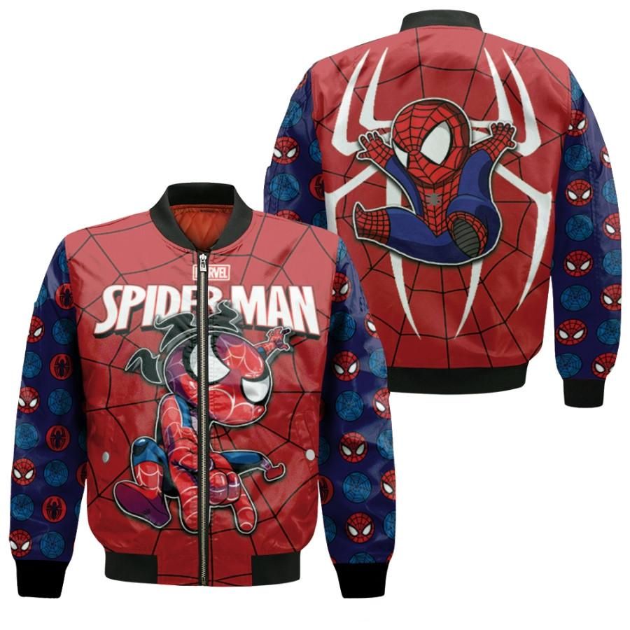 Spider Man No Way Home Spider Man Chibi Spider Logo Red 3D Designed Allover Gift For Spider Man Fans Bomber Jacket Spider Man No Way Home Spider Man Chibi Spider Logo Red 3D Designed Allover Gift For Spider Man Fans Bomber Jacket