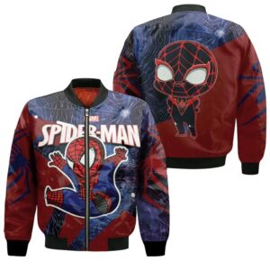 Spider Man No Way Home Spider Man Chibi Spider Logo Red Superhero 3D Designed Allover Gift For Spider Man Fans Bomber Jacket
