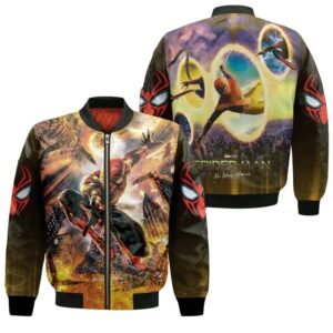 Spider Man No Way Home Three Spider Men Colabs Through Time Portal 3D Designed Allover Gift For Spider Man Fans Bomber Jacket