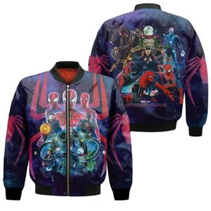 Spider Man No Way Home Three Spider Men Fighting Sinister Six 3D Designed Allover Gift For Spider Man Fans Bomber Jacket
