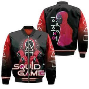 Squid Game Circle Triangle Square Logo Red Guards Squid Game Soldier K Drama Series Survival Squid Game gift for Squid Game fans Bomber Jacket