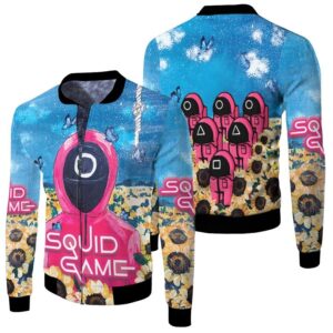 Squid Game Pink Guards Sunflowers Circle Logo Squid Game Workers Squid Game Soldiers gift for Squid Game fans Bomber Jacket