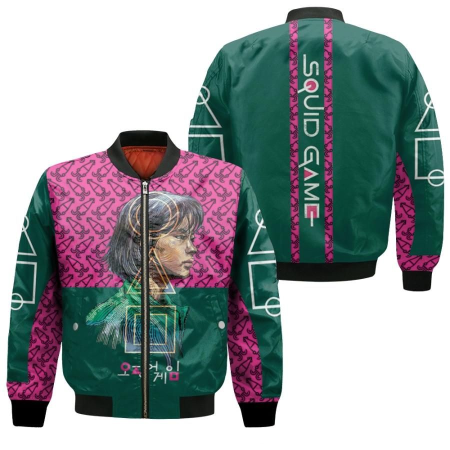 Squid Game Player 067 Circle Triangle Square Playground Games Survival Squid Game Korean Drama Series gift for Squid Game fans Bomber Jacket Squid Game Player 067 Circle Triangle Square Playground Games Survival Squid Game Korean Drama Series gift for Squid Game fans Bomber Jacket
