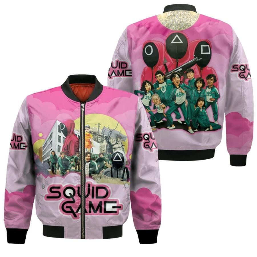 Squid Game Player Red Guards And Scary Doll Red Light Green Light Squid Game Rounds K Drama Series gift for Squid Game fans Bomber Jacket Squid Game Player Red Guards And Scary Doll Red Light Green Light Squid Game Rounds K Drama Series gift for Squid Game fans Bomber Jacket