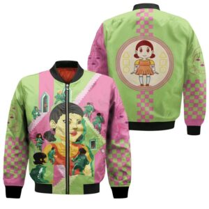 Squid Game Scary Doll Red Light Green Light Guards Stairs K Drama Series Survival Squid Game gift for Squid Game lovers Bomber Jacket