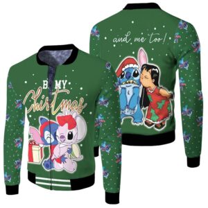 Stitch Christmas Be My Christmas And Me Too Lilo Angel Green 3D Designed Allover Gift For Stitch Fans Christmas Fans Bomber Jacket