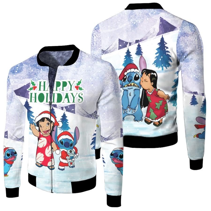 Stitch Christmas Happy Holidays Lilo Together Light Blue 3D Designed Allover Gift For Stitch Fans Christmas Fans Bomber Jacket Stitch Christmas Happy Holidays Lilo Together Light Blue 3D Designed Allover Gift For Stitch Fans Christmas Fans Bomber Jacket