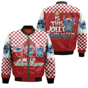 Stitch Christmas Hello Christmas Is This Holly Enough Red Plaid 3D Designed Allover Gift For Stitch Fans Christmas Fans Bomber Jacket