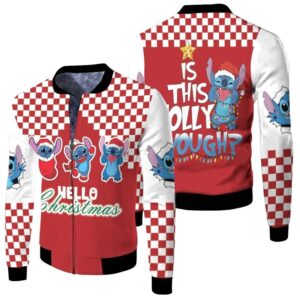 Stitch Christmas Hello Christmas Is This Holly Enough Red Plaid 3D Designed Allover Gift For Stitch Fans Christmas Fans Bomber Jacket