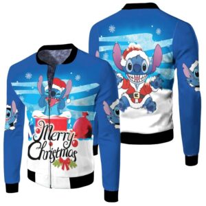 Stitch Christmas Merry Christmas Enjoy In Winter Blue 3D Designed Allover Gift For Stitch Fans Christmas Fans Bomber Jacket