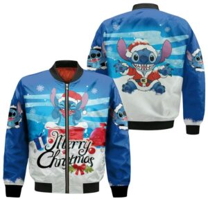 Stitch Christmas Merry Christmas Enjoy In Winter Blue 3D Designed Allover Gift For Stitch Fans Christmas Fans Bomber Jacket