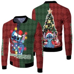 Stitch Christmas Merry Kissmyass Fairy Lights Candy Cane Gift Christmas 3D Designed Allover Gift For Stitch Fans Christmas Fans Bomber Jacket