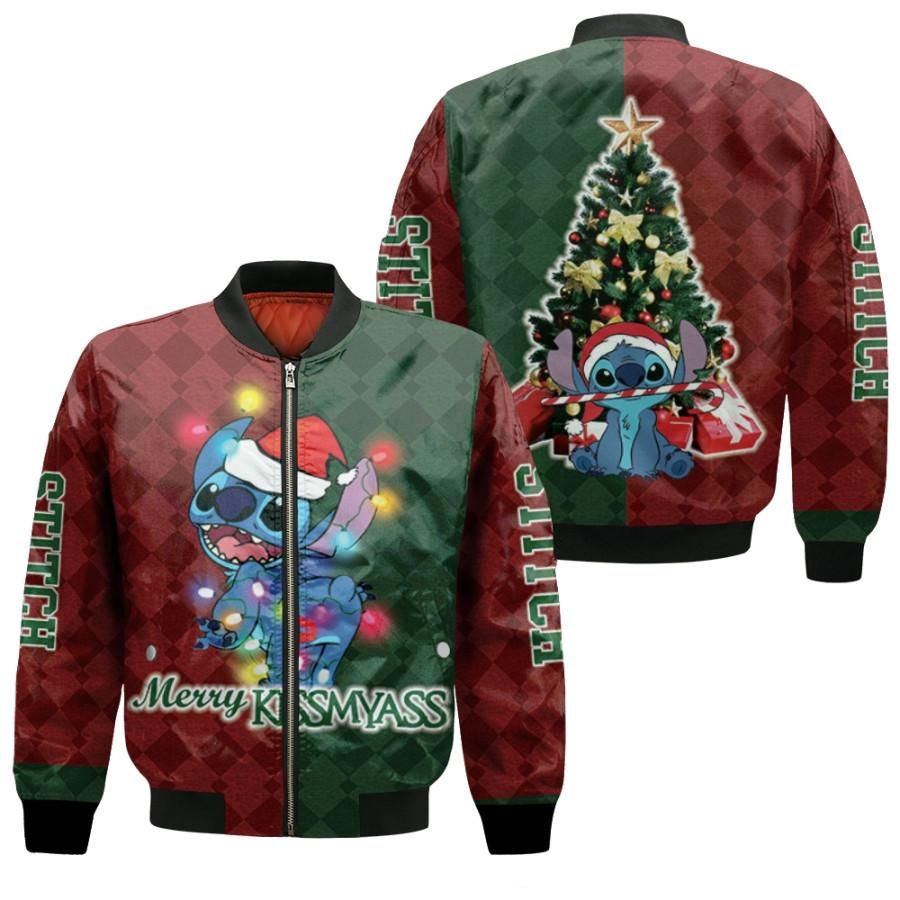 Stitch Christmas Merry Kissmyass Fairy Lights Candy Cane Gift Christmas 3D Designed Allover Gift For Stitch Fans Christmas Fans Bomber Jacket Stitch Christmas Merry Kissmyass Fairy Lights Candy Cane Gift Christmas 3D Designed Allover Gift For Stitch Fans Christmas Fans Bomber Jacket