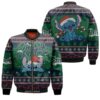 Stitch Christmas Santa Merry Christmas Candy Cane Green Black 3D Designed Allover Gift For Stitch Fans Christmas Fans Bomber Jacket