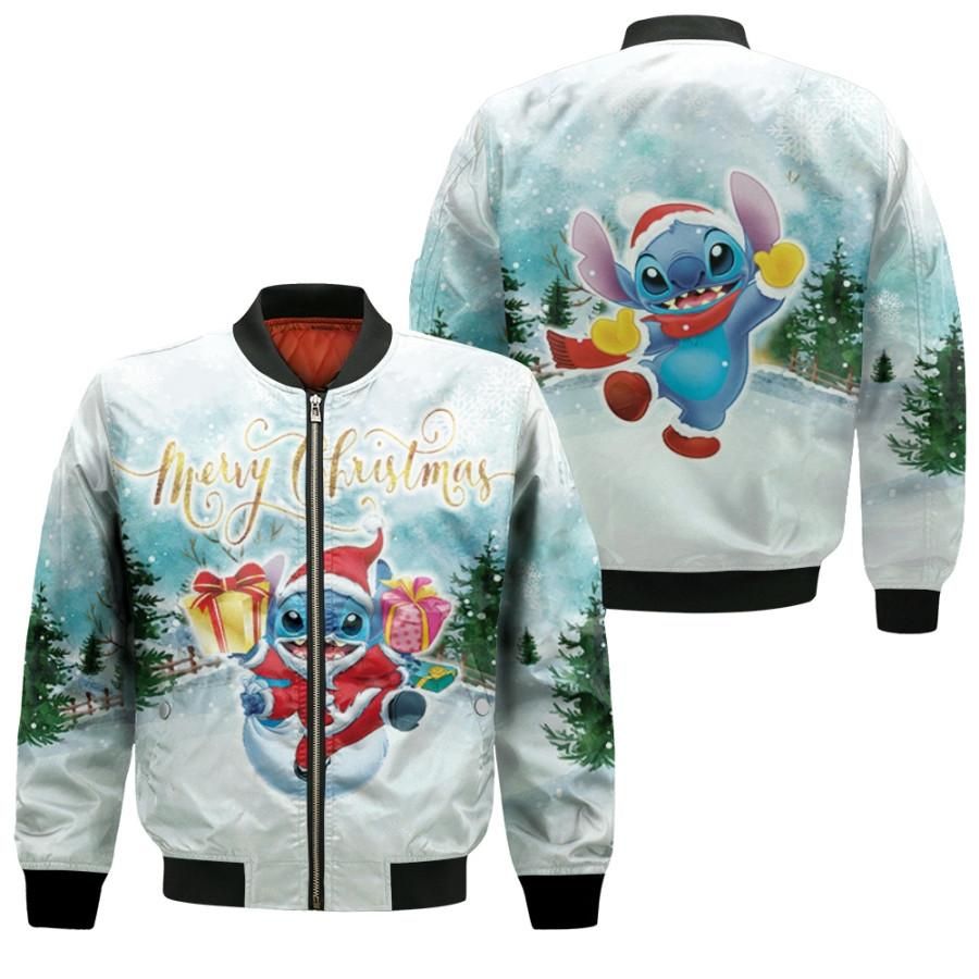 Stitch Christmas Santa Merry Christmas Gift Winter 3D Designed Allover Gift For Stitch Fans Christmas Fans Bomber Jacket Stitch Christmas Santa Merry Christmas Gift Winter 3D Designed Allover Gift For Stitch Fans Christmas Fans Bomber Jacket