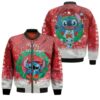 Stitch Christmas Santa Merry Christmas Wreath Red 3D Designed Allover Gift For Stitch Fans Christmas Fans Bomber Jacket