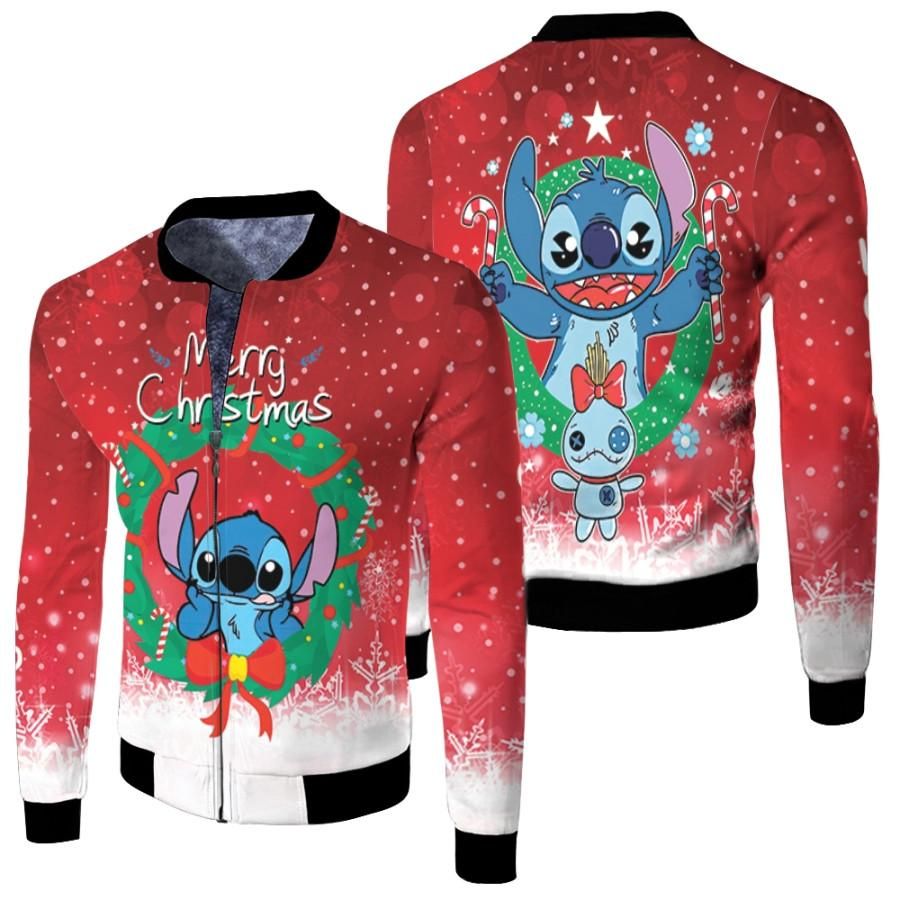 Stitch Christmas Santa Merry Christmas Wreath Red 3D Designed Allover Gift For Stitch Fans Christmas Fans Bomber Jacket Stitch Christmas Santa Merry Christmas Wreath Red 3D Designed Allover Gift For Stitch Fans Christmas Fans Bomber Jacket