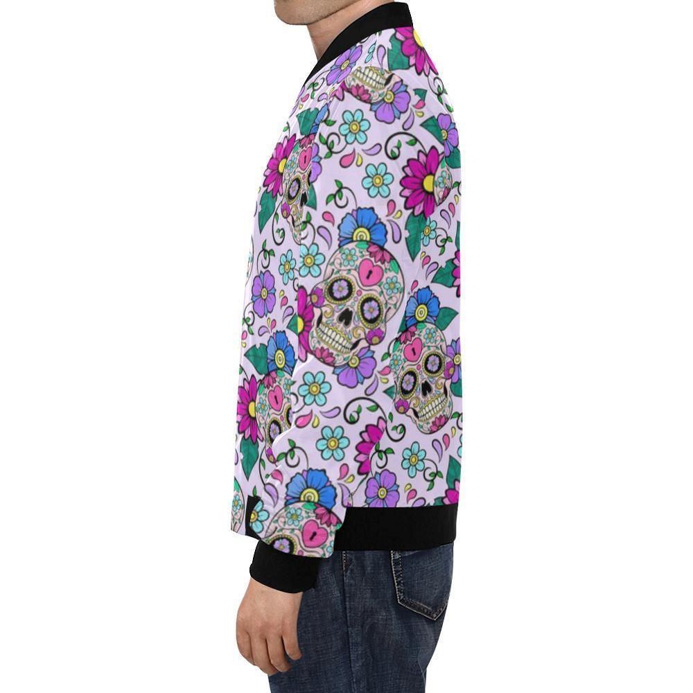Sugar-Skull-Skeleton-Girly-Floral-Pattern-Print-Mens-Bomber-Jacket-1