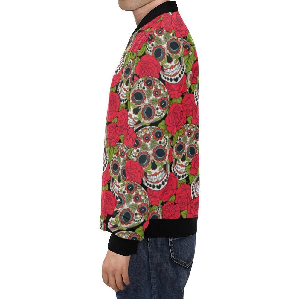 Sugar-Skull-Skeleton-Girly-Floral-Rose-Pattern-Print-Mens-Bomber-Jacket-1