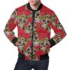 Sugar Skull Skeleton Girly Floral Rose Pattern Print Mens Bomber Jacket