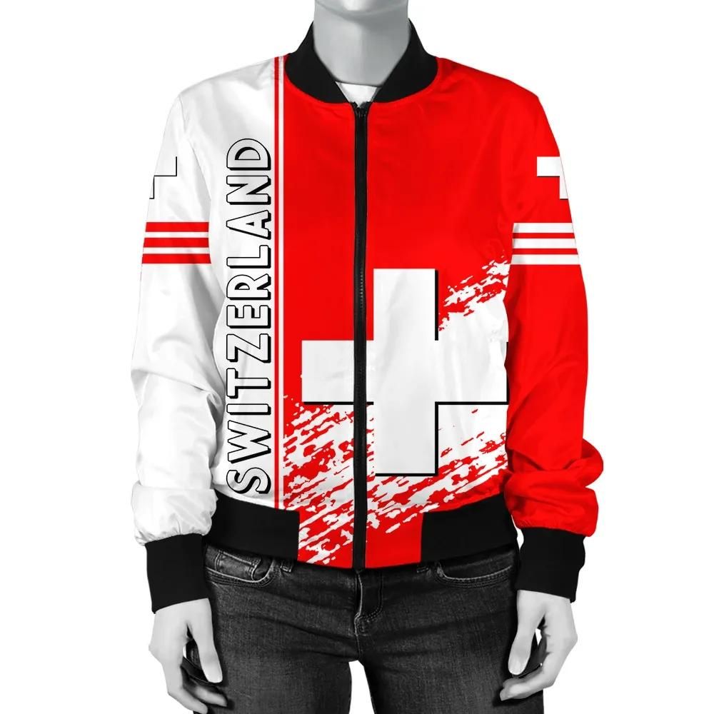 Switzerland Coat Of Arms Women Bomber Jacket Quarter Style J71 Bomber Jacket Switzerland Coat Of Arms Women Bomber Jacket Quarter Style J71 Bomber Jacket