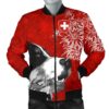 Switzerland Men's Bomber Jacket Bernese Mountain Dog and Edelweiss A7 Bomber Jacket