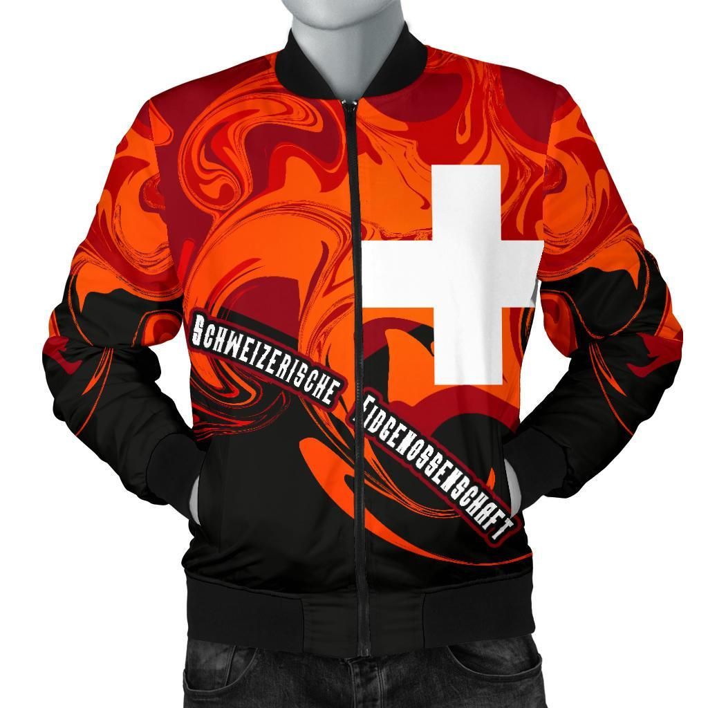 Switzerland Men's Bomber Jacket - Flame of Switzerland Bomber Jacket Switzerland Men's Bomber Jacket - Flame of Switzerland Bomber Jacket