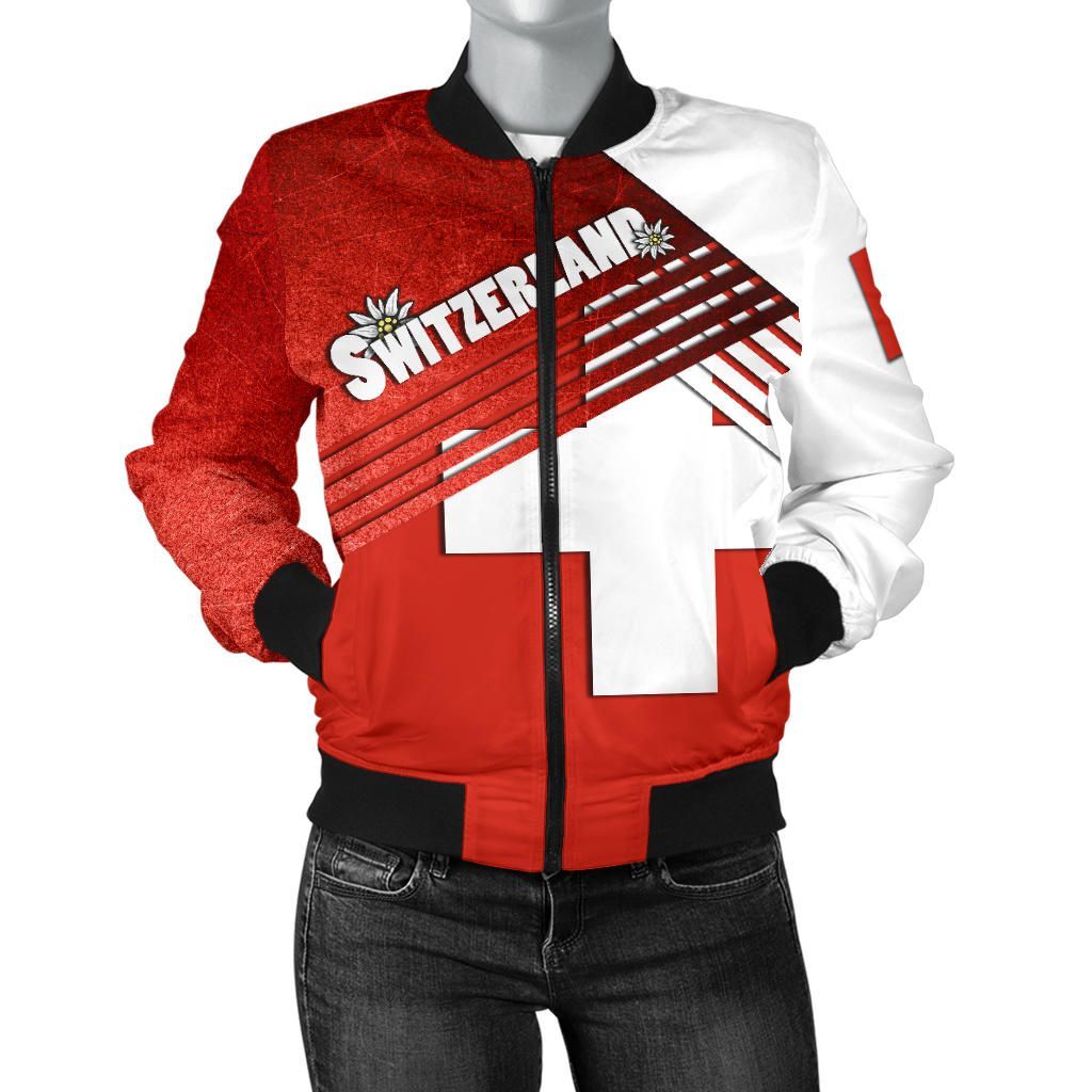 Switzerland Women's Bomber Jacket - Coat of Arms with Edelweiss - BN15 Bomber Jacket Switzerland Women's Bomber Jacket - Coat of Arms with Edelweiss - BN15 Bomber Jacket