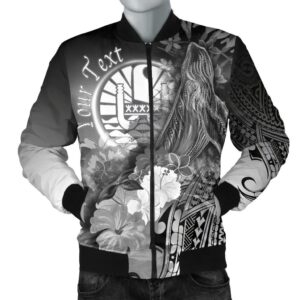 Tahiti Custom Personalised Men's Bomber Jacket - Humpback Whale with Tropical Flowers (White)- BN18 Bomber Jacket