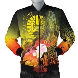 Tahiti Custom Personalised Men's Bomber Jacket - Humpback Whale with Tropical Flowers (Yellow)- BN18 Bomber Jacket