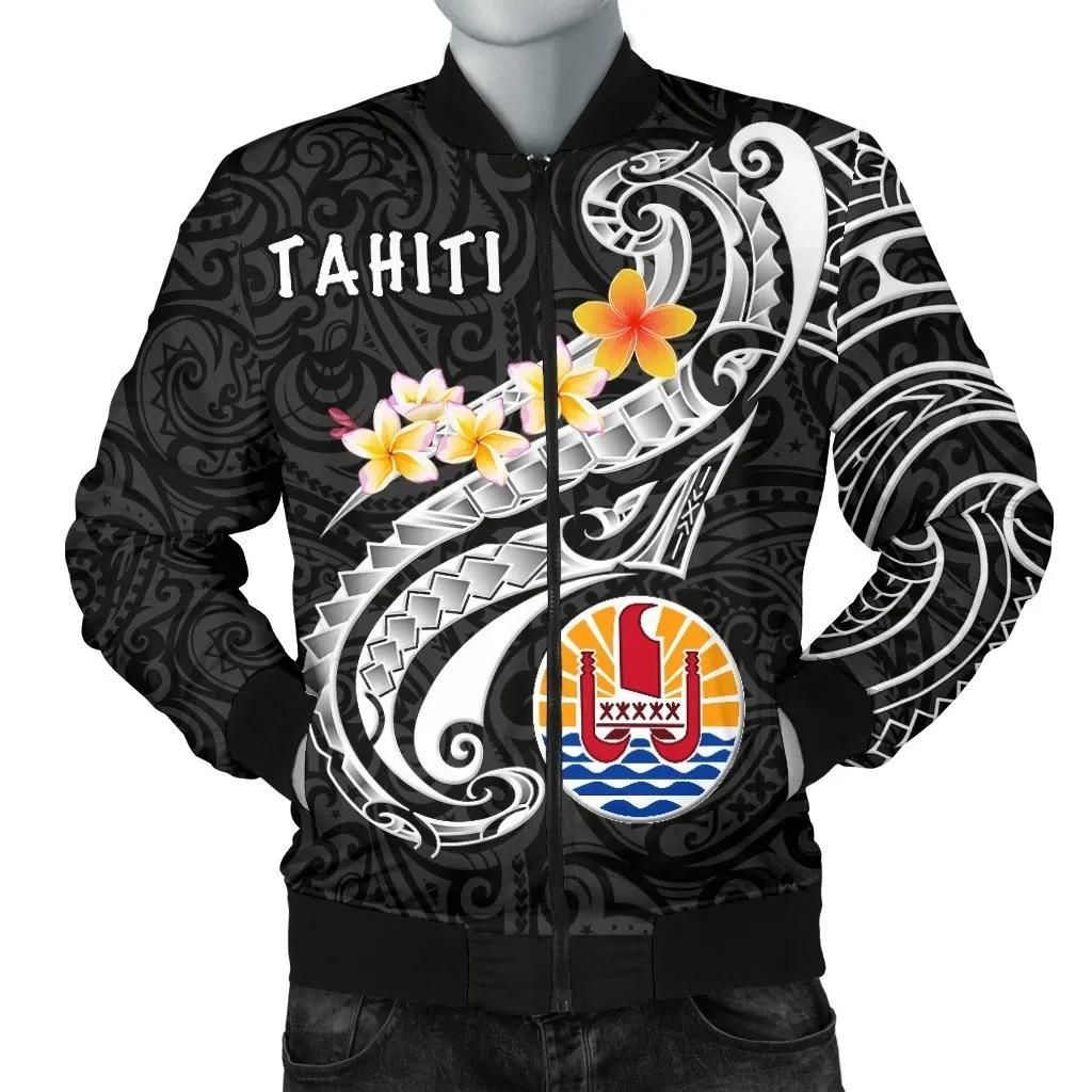 Tahiti Men's Bomber Jacket - Tahiti Seal Polynesian Patterns Plumeria (Black) - BN25 Bomber Jacket Tahiti Men's Bomber Jacket - Tahiti Seal Polynesian Patterns Plumeria (Black) - BN25 Bomber Jacket