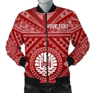 Tahiti Personalised Men's Bomber Jacket - Tahiti Seal In Polynesian Tattoo Style (Red) -BN25 Bomber Jacket