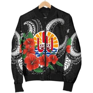 Tahiti Polynesian Men Bomber Jacket - Hibiscus Coat of Arm Black - BN11 Bomber Jacket