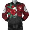 Tahiti Polynesian Men's Bomber Jacket - Hibiscus and Sea Turtle (Red) - BN15 Bomber Jacket
