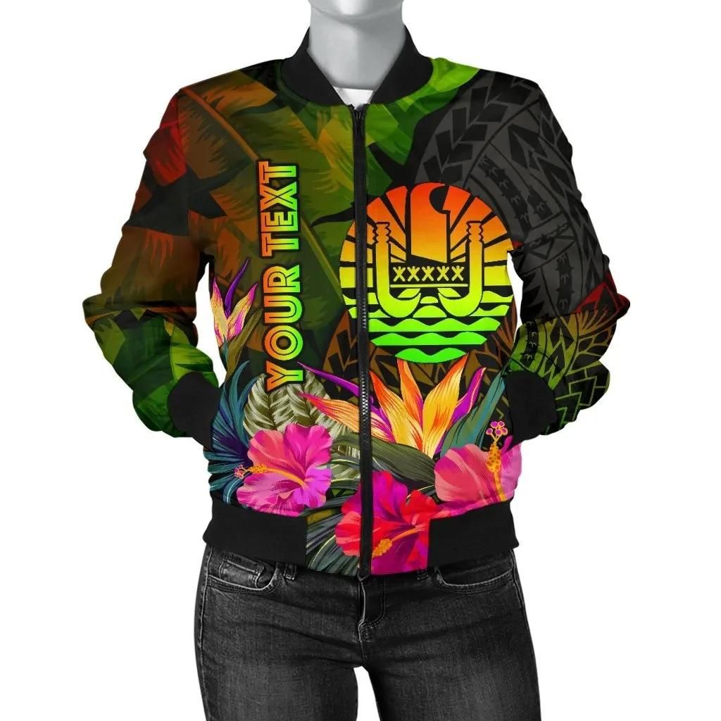 Tahiti Polynesian Personalised Women's Bomber Jacket - Hibiscus and Banana Leaves - BN15 Bomber Jacket Tahiti Polynesian Personalised Women's Bomber Jacket - Hibiscus and Banana Leaves - BN15 Bomber Jacket