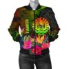 Tahiti Polynesian Women's Bomber Jacket - Hibiscus and Banana Leaves - BN15 Bomber Jacket