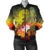 Tahiti Women's Bomber Jacket - Humpback Whale with Tropical Flowers (Yellow)- BN18 Bomber Jacket