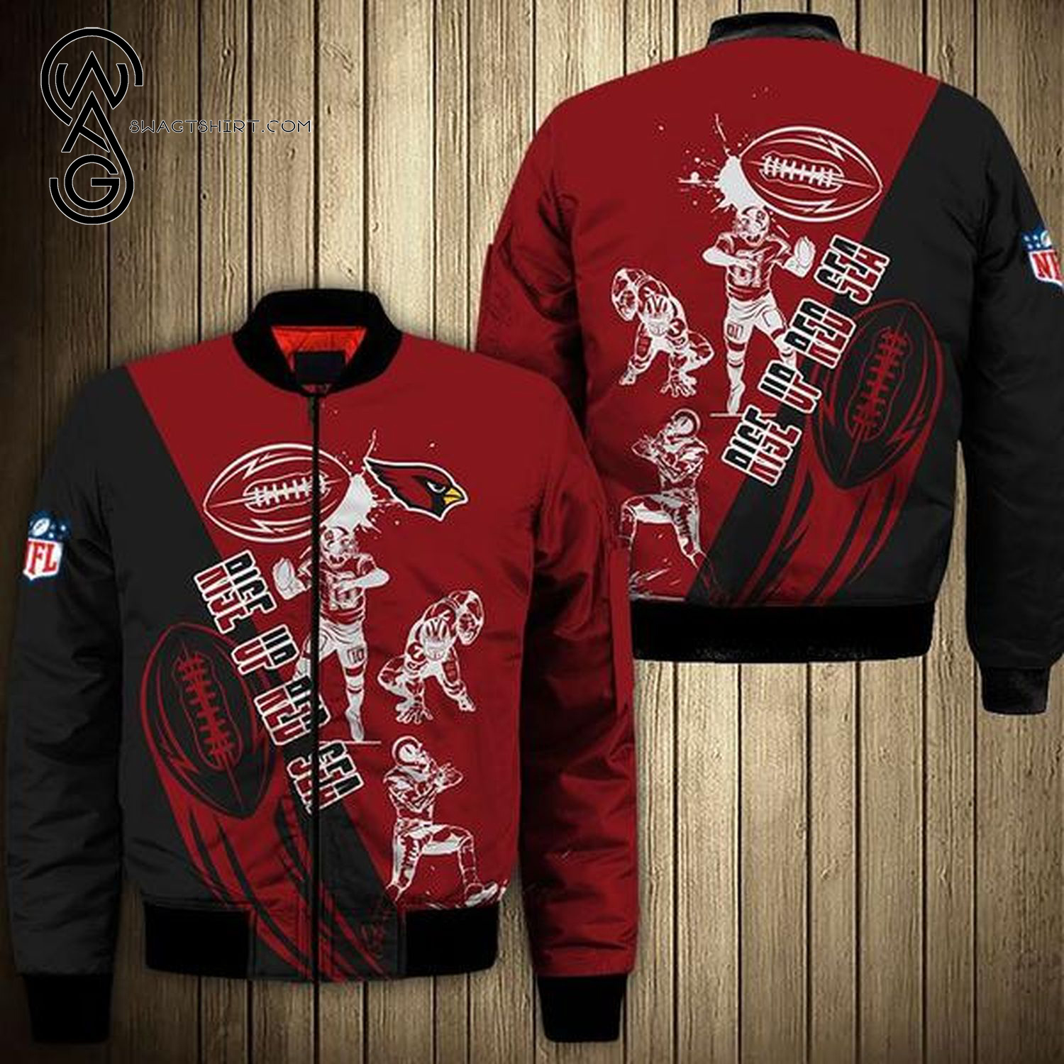 The Arizona Cardinals Rise Up Red Sea All Over Printed Bomber Jacket The Arizona Cardinals Rise Up Red Sea All Over Printed Bomber Jacket