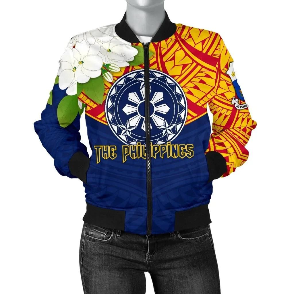 The Philippines Women's Bomber Jacket - Filipino Sampaguita - BN15 Bomber Jacket The Philippines Women's Bomber Jacket - Filipino Sampaguita - BN15 Bomber Jacket