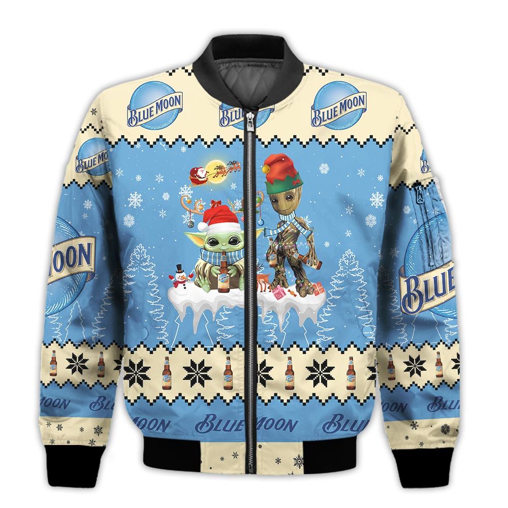 Tis-The-Season-Christmas-2022-Baby-Yoda-Groot-Santa-Claus-Deer-Unisex-Gift-Blue-Moon-Beers-3D-Bomber-Jacket-1