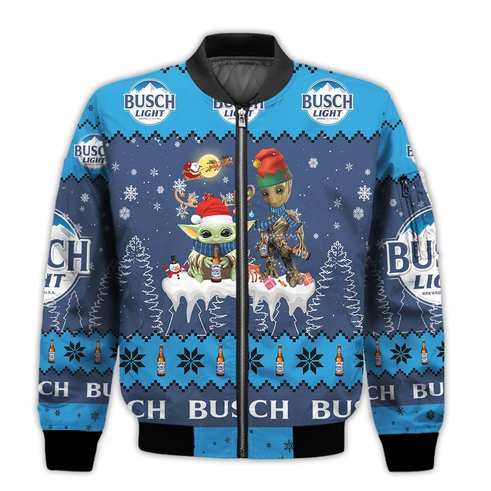 Tis-The-Season-Christmas-2022-Baby-Yoda-Groot-Santa-Claus-Deer-Unisex-Gift-Busch-Light-Beers-3D-Bomber-Jacket-1